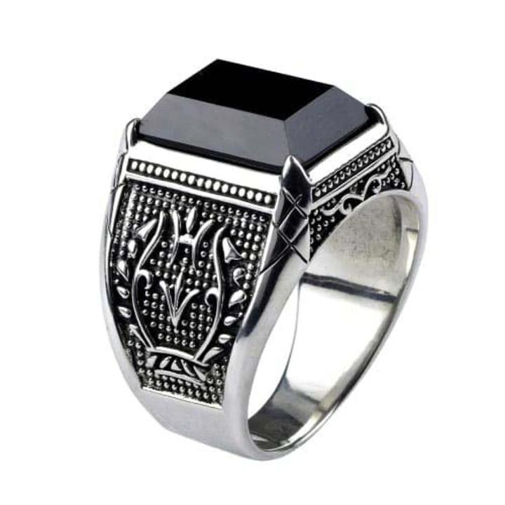 Stainless Steel Black Natural Stone Mens Finger Ring - Ring For Men
