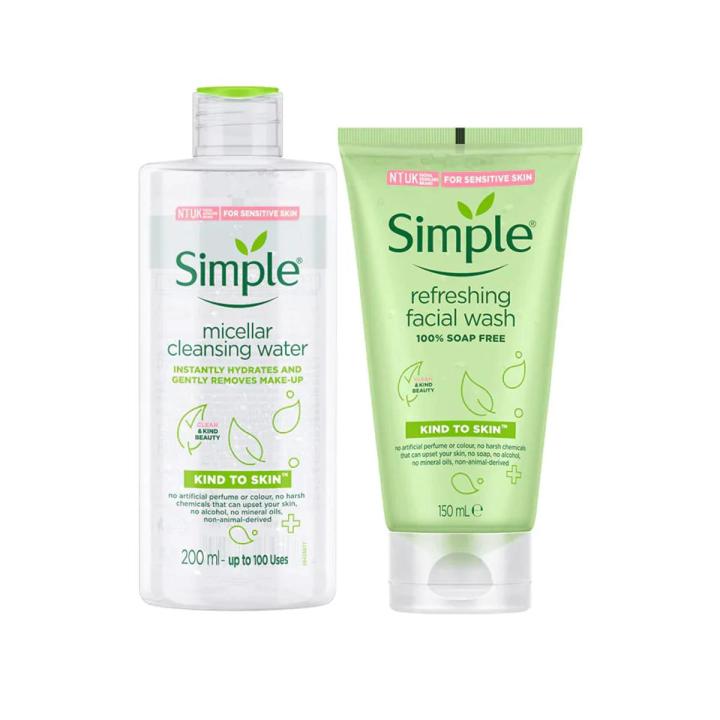 Simple Kind to Skin Refreshing Facial Wash & Micellar Cleansing Water Combo - (150ml +200ml)