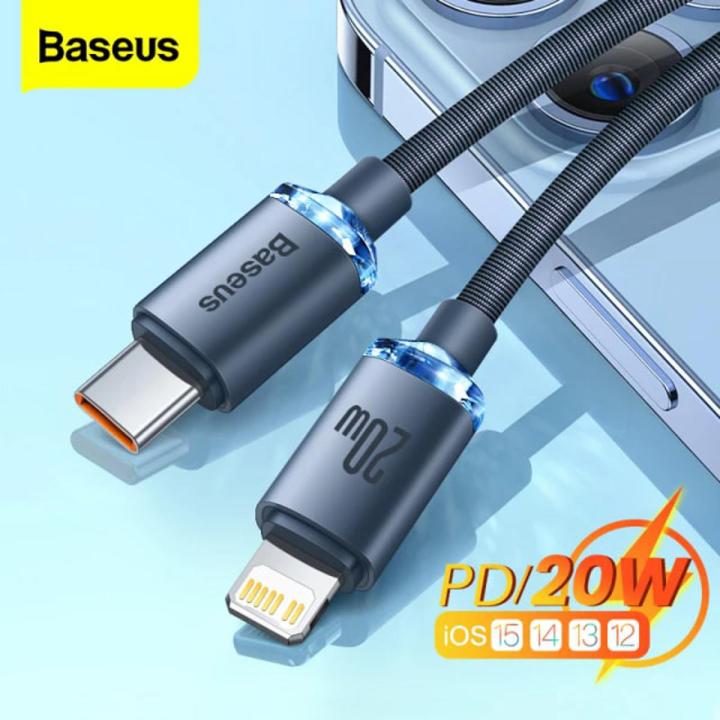 Baseus Crystal Shine Series 20W Fast Charging Type C to Lightning Data Cable 1.2m/2m - Cable Protector