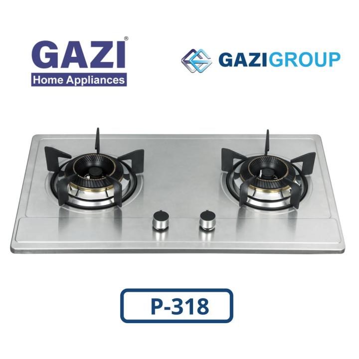 Gazi Smiss Stainless Steel Auto Ignition Blue Flame Double Burner Gas stove P-318 LPG