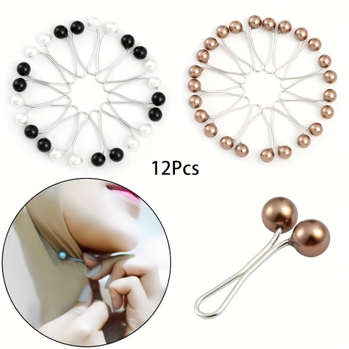 12pcs Pearl Shawl Scarf Clips for Muslim Women Elegant Headscarf Brooch Pins Anti Slip Hijab Accessories Pearl Brooch Pins for Ladies Colorful Bandana Scarf Clip Set Perfect for Daily Wear Party and Special Occasions Elegant and Simple Pearl Pin Accessori