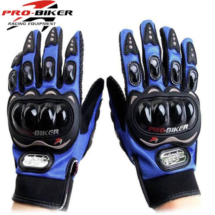 Pro bike full hand gloves with Screen tuch finger Pro-Bike Leather Motorcycle Full Gloves-Red & Blue