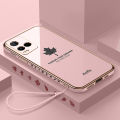 COROGI for Vivo Y21 Back Cover with Lanyard Luxury Plating Maple Leaf Stylish Fancy Case Soft Silicone Square Mobile Phone Cases Pouch for Girls Boys.