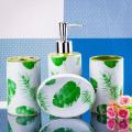 Leaf Printed Ceramic Bathroom Accessories Set (4 pcs set). 