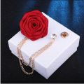 Wedding Brooches Cloth Rose Flower Brooch Lapel Pin Badge Tassel Chain Men's Suit Accessories for Bridegroom.