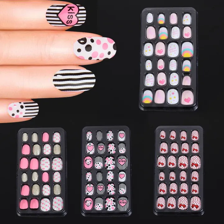%E3%80%90The%20road%20to%20happiness%20Store%E3%80%9124PCS/Lot%20Candy%20False%20Nail%20Tips%20Press%20On%20Cartoon%20Full%20Cover%20Kid%20Glue%20Self%20Fake%20Nails%20Art%20for%20Girls%20-%20Image%203