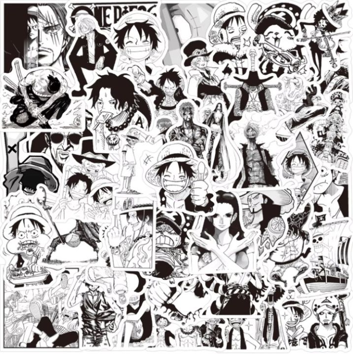 65Pcs/Sets One Piece Roronoa Zoro Luffy Black & White PVC Waterproof Stickers For Wall Guitar Luggage Laptop Note Book
