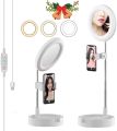 Portable Selfie Ring Light Tripod Stand with Makeup Mirror Table LED Lights Photography Lighting for Beauty Live Youtube Tik Tok.