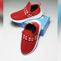 (2-5 Yrs) Red Color Kid Casual Mesh Surface Sneakers Magic Sticker Anti-slip Boy & Girl Sports Shoes. 