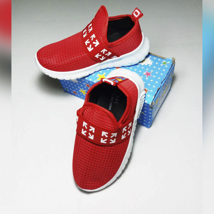 (2-5 Yrs) Red Color Kid Casual Mesh Surface Sneakers Magic Sticker Anti-slip Boy & Girl Sports Shoes