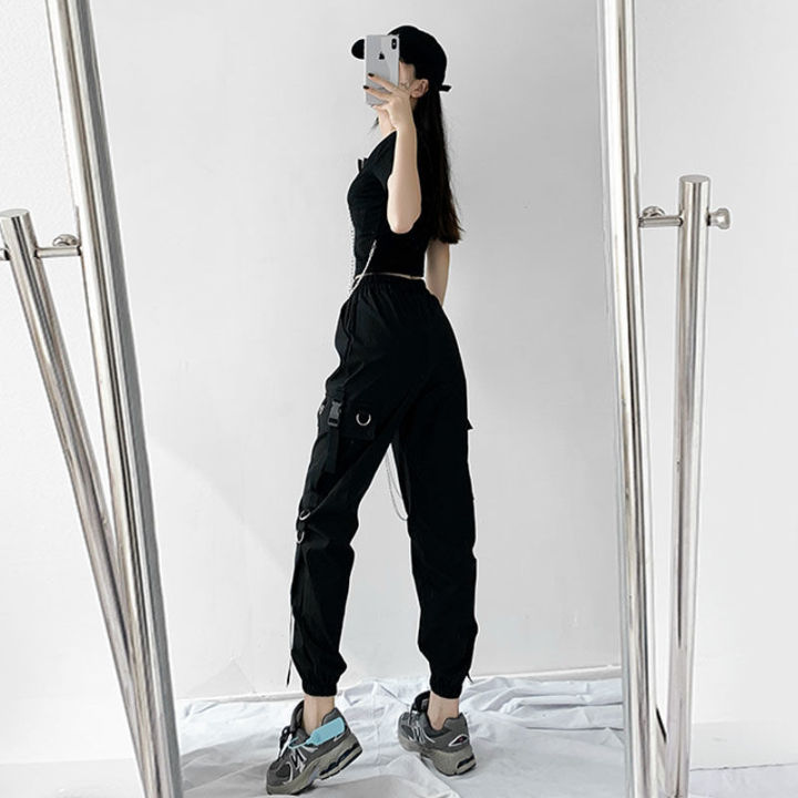2023%20Spring%20Summer%20Cargo%20Women's%20Pants%20Punk%20Black%20Female%20Joggers%20Streetwear%20Harem%20Ankle-Length%20Trousers%20with%20chain%20-%20Image%202