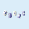 DIY Fake Nail Light Purple White Nail with Cute Rabbit Pattern for Festival Party and Date. 