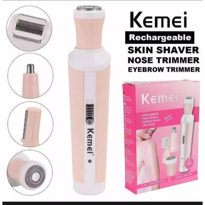 Kemei%20Km-3024%20Multifunctional%204%20In%201%20Rechargeable%20Woman%20Body%20Shaver%20Eyebrow%20Nose%20Trimmer%20Set%20-%20Image%203