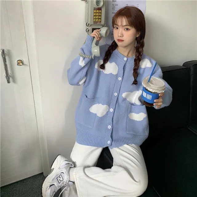 Spring%20and%20Autumn%20Korean%20Style%20ins%20Sweet%20Blue%20Sky%20and%20White%20Clouds%20Knitted%20Cardigan%20for%20Women%20Idle%20Style%20Loose%20round%20Neck%20Student%20Sweater%20Coat%20-%20Image%204
