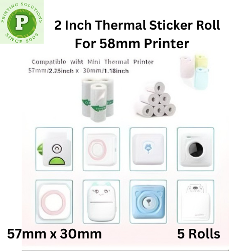 5 Pcs 57mm x 30mm Sticker For Mini Printer, Photo Print, Pocket Printer, Mobile Printer, Color Printer, Sticker Printer