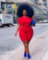 CM.YAYA Women Plus Size Solid Two Piece Set Fashion Off Shoulder T-shirt and Shorts Matching Set Streetwear Tracksuit Outfits. 