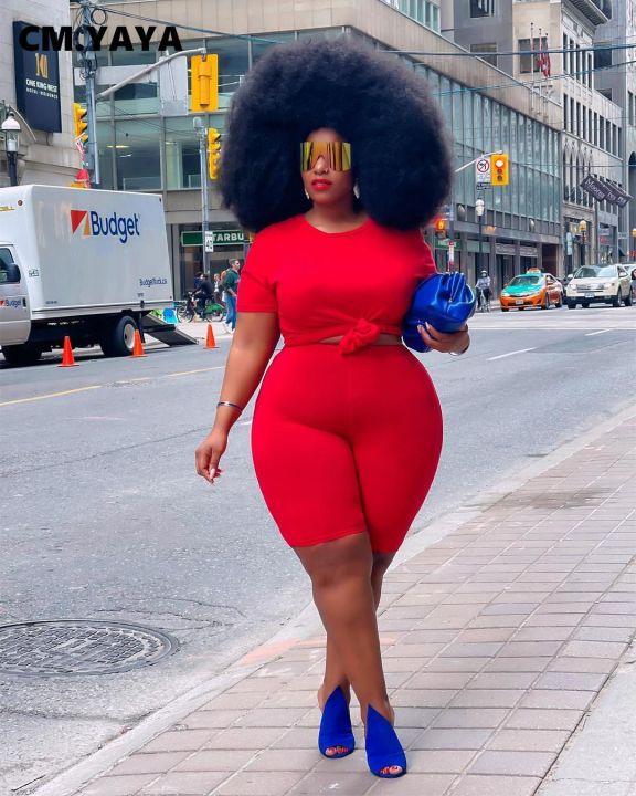 CM.YAYA%20Women%20Plus%20Size%20Solid%20Two%20Piece%20Set%20Fashion%20Off%20Shoulder%20T-shirt%20and%20Shorts%20Matching%20Set%20Streetwear%20Tracksuit%20Outfits%20-%20Image%206