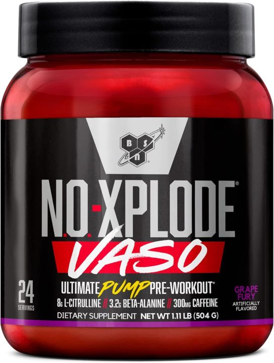 BSN N.O.-XPLODE Vaso Pre Workout Powder - Grape Fury Flavor, 24 Servings 504 GM