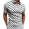 80S Style Design Polo Shirts Black Polka Dots Casual Shirt Day Fashion Men Short Sleeve Collar Design T-Shirts.