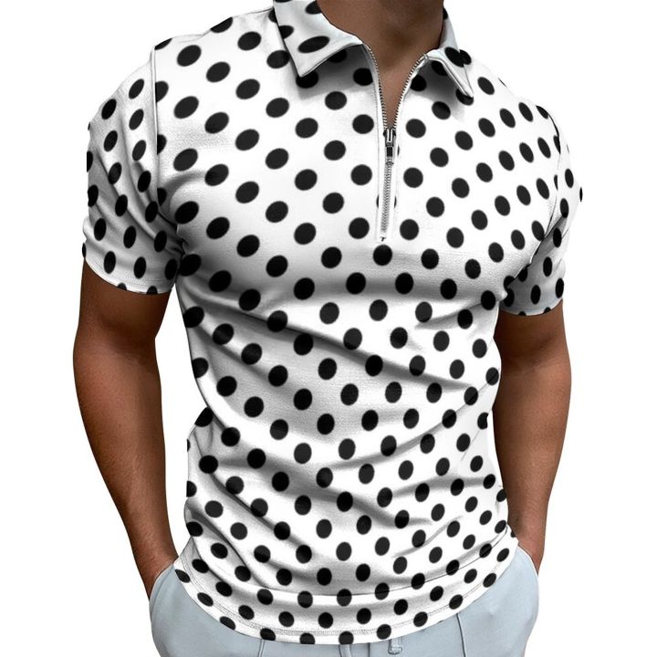 80S%20Style%20Design%20Polo%20Shirts%20Black%20Polka%20Dots%20Casual%20Shirt%20Day%20Fashion%20Men%20Short%20Sleeve%20Collar%20Design%20T-Shirts%20-%20Image%203