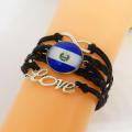 Fashion El Salvador Bracelet Charm El Salvador Flag Pattern Black Wax Thread Wrap Bracelets Bangles For Women And Men Jewelry. 