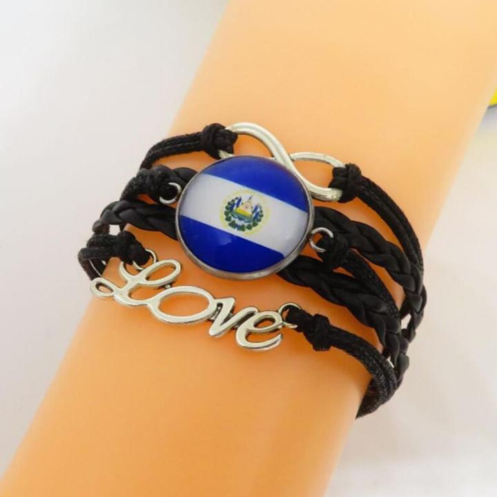 Fashion El Salvador Bracelet Charm El Salvador Flag Pattern Black Wax Thread Wrap Bracelets Bangles For Women And Men Jewelry