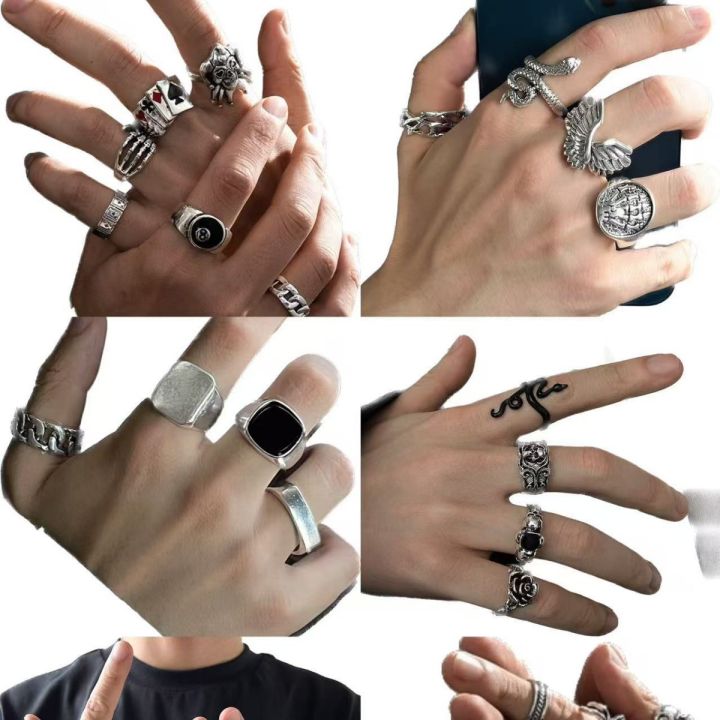 【Innovative design】Men's Retro Hip-Hop Ring suit Frog Snake Skull Cool ...
