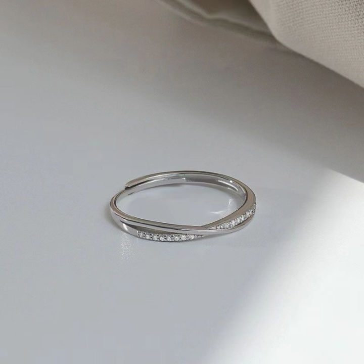 Light Luxury Fashion Silver Color Line Cross Design Ring Simple Opening Adjustable Index Finger Ring Wedding Jewelry Gener