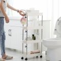 Storage Rack Kitchen Slim Slide Tower Wheels Space Shelf 3-Layer. 
