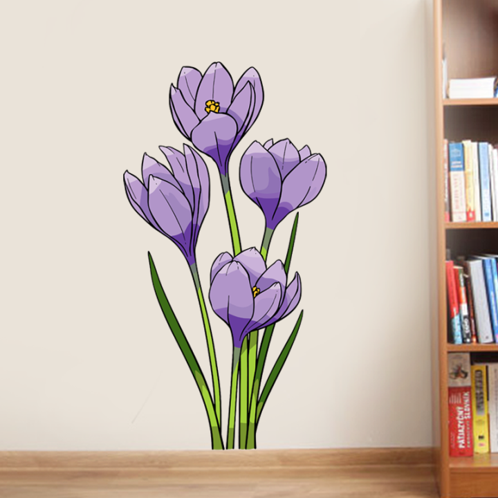 Crocus Flower Art Wall Sticker For Drawing Room Living Room Bedroom Flower Sticker
