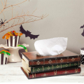Vintage Stacked Books Design Solid Wood Tissue Box Holder Rectangular with Easy Refill Hinged Top,Green About 25.5x14.5x10.3CM.