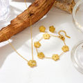 New Fashion 3Pcs/Set Non Tarnish 18K Gold Plated Stainless Steel Clover Earrings Bracelet Necklace Jewelry Set For Women. 
