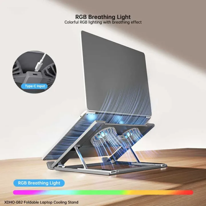 XUNDD%20XDHO-082%20Laptop%20Cooling%20Stand%20with%20Dual%20Fans%20RGB%20Lighting%20Foldable%20Notebook%20Bracket%20-%20Image%202