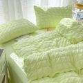 Korean style washed cotton foam foam bedding set of four pieces, girl's heart quilt set, bed sheet set, student's three piece se.