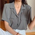 British Style Graceful and Fashionable Short-Sleeved Shirt Women's Summer New Design Sense Loose Suit Collar Korean Style Shirt Women's Clothing. 