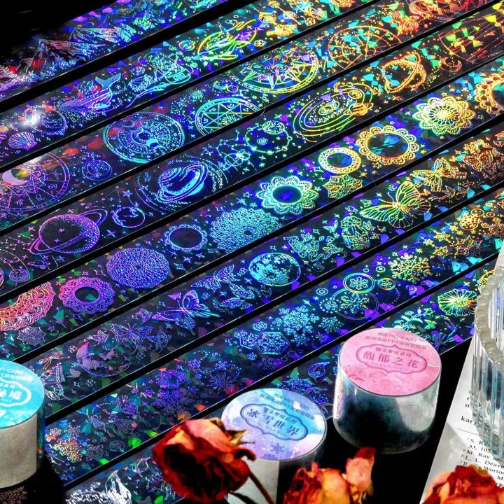 Retro Butterfly Whale Masking Washi Tape Laser Shining Decorative Adhesive Sticker Label Scrapbooking Handbook Material