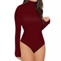 Ypser Solid Knitted Turtle Neck Skinny Warm Bodysuit Women Long Sleeve Bodycon Sheer Body Suit. 