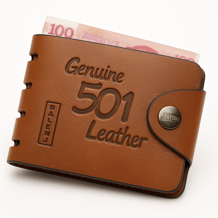 Men's Leather Wallet with Button and Accordion Design