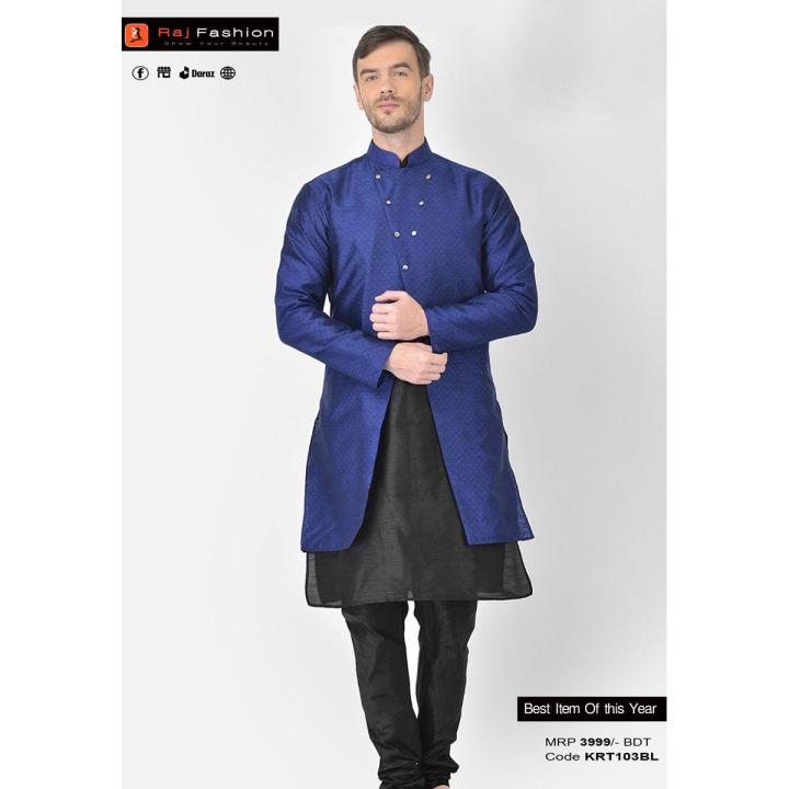 Raj Fashion Black Kurta Churidar Set With Blue Jacket For Men KRT 103BL Daraz .bd