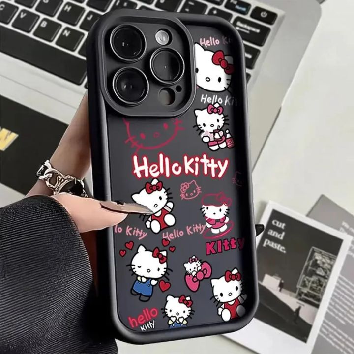 Sanrio Hello Kitty Pattern Silicone Phone Case For iPhone 11 12 13 14 15 Pro Max XS XR X 7 8 Plus SE 2020 2022 Shockproof Cover