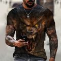Beast wolf 3d black printing series new summer men's short sleeved shirt super large top fashion street wear o collar men's shir. 