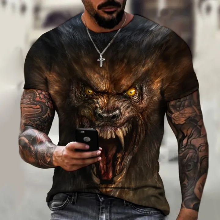 Beast%20wolf%203d%20black%20printing%20series%20new%20summer%20men's%20short%20sleeved%20shirt%20super%20large%20top%20fashion%20street%20wear%20o%20collar%20men's%20shir%20-%20Image%202