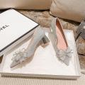 Party Shoes Chunky Heel Crystal Shoes Wedding Shoes Hexiu Wedding Dress Two-Way Wear Middle Heel Bridesmaid Shoes Pregnant Women Can Wear.
