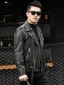 Spring Autumn Short Cool Black Leather Biker Jacket Men Zipper Long Sleeve Belt Plus Size European Fashion brand leather jackets BunnyGarden. 