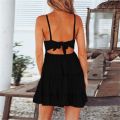 Women Summer Dress Sexy Lace Bow Backless V-neck Mini Beach Dresses Sleeveless Mini Ruffle White Dress Woman Summer 20. 
