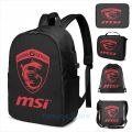 Funny Graphic print MSI Gaming Series Transparent Logo red USB Charge Backpack men School bags Women bag Travel laptop bag.