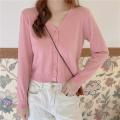 Knitted Cropped Cardigan Women Korean Sweaters Short Tops V-Neck Long Sleeve Jacket Fashion Spring Autumn 5 Styles to Choose.