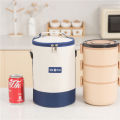 New cylindrical insulated bag shoulder strap round multi-layer lunch box bag for office workers going to school hand-held crossbody bento bag.