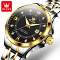 (1 Year Warranty) OLEVS Men's Original Waterproof Watch Gold Watch Quartz Stainless Steel Strap Calendar Luminous Business Style 2906. 