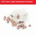 5Pcs- Small LDR 5mm Diameter Photoresistor Photo Cell LDR Sensor Light Dependent Resistor LDR Sensor Switch For Night Light Street Light Automatic Headlight Dimmer Control Photo Light Sensitive Resistor 2 Pin Leads LDR 5mm.